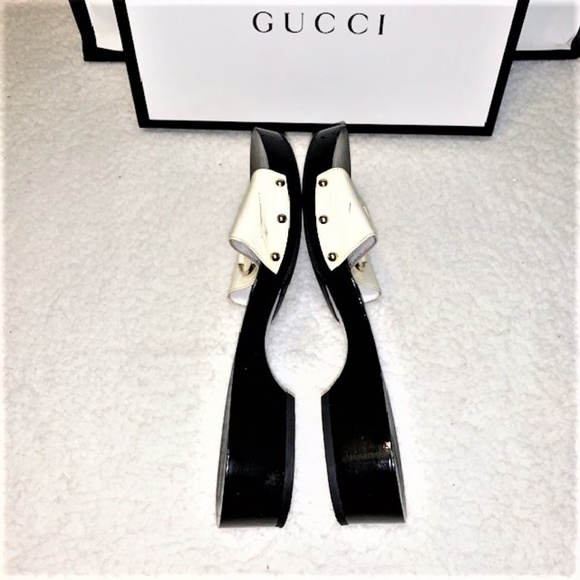 Authentic GUCCI Vitello Vernice Icon Bit Wood Clogs - Picture 5 of 12